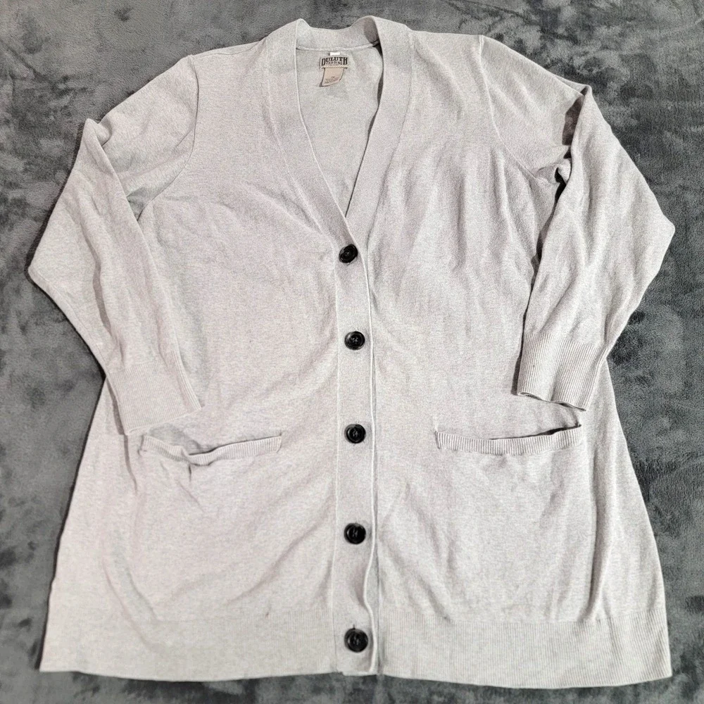 Duluth Trading Cardigan Sweater Women 1X Gray Pockets Academia Minimalist Boho